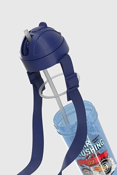 Renga Cosmo Patterned 415 ml Pp Children's Water Bottle with Straw 912146 Blue