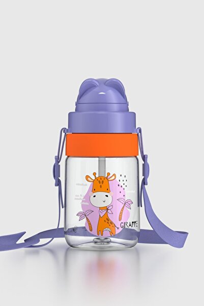 Renga Taffy Patterned 330 ml Tritan Baby Water Bottle with Strap and Straw 222056 Purple