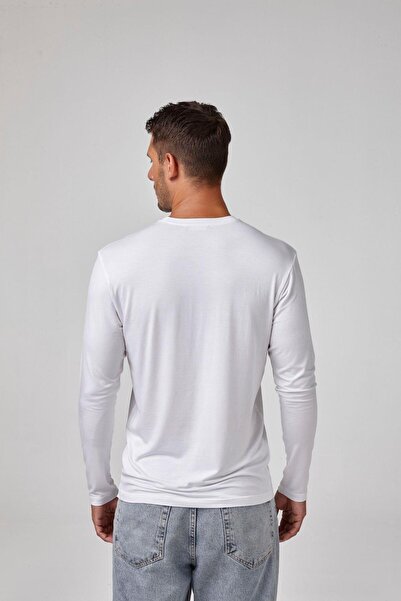 relactive Ανδρικό λευκό μακρυμάνικο μπλουζάκι Modal Flexible Basic T-shirt C0T2N6O1