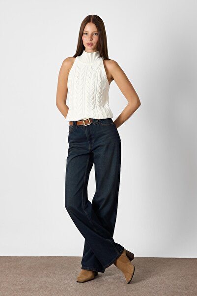 SHERIN Екрю блуза з плетеним коміром та трикотажною в'язкою