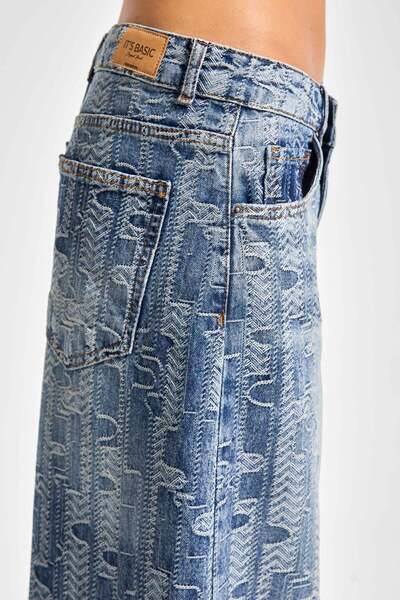 its basic Kadın T.Kot Rengi 4w5-32 Palazzo Fit %100 Koton Özel Tasarım Kumaş Denim Jean