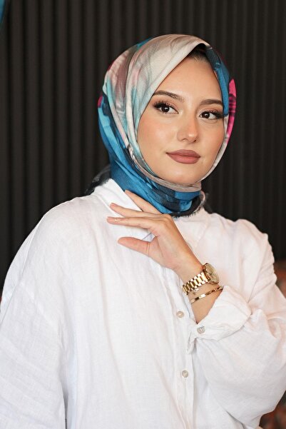 AFVENTE Φούξια βαμβακερό κασκόλ με τροπικό σχέδιο λουλουδιών