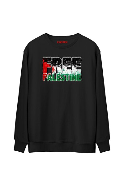 Eastek Free Palestine Premium Black Crew Neck Plain Sweatshirt, Men'S, Women'...