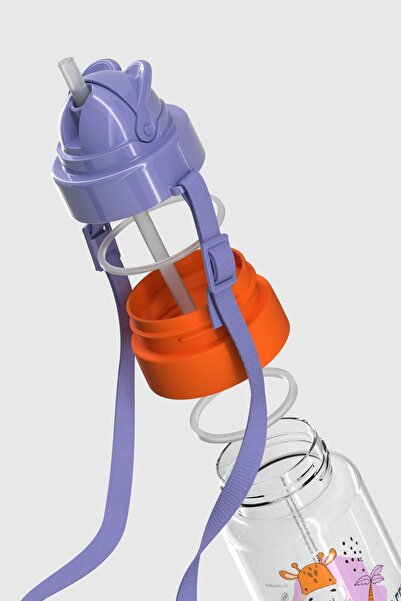 Renga Taffy Patterned 330 ml Tritan Baby Water Bottle with Strap and Straw 222056 Purple