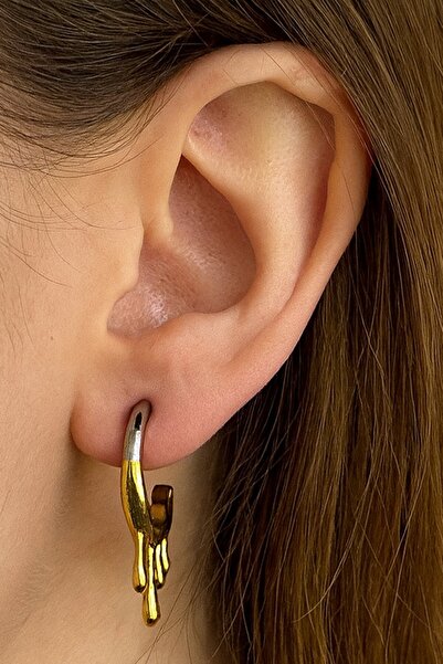 TAKIŞTIR أقراط دائرية من الفولاذ باللون الذهبي والفضي (زوج)