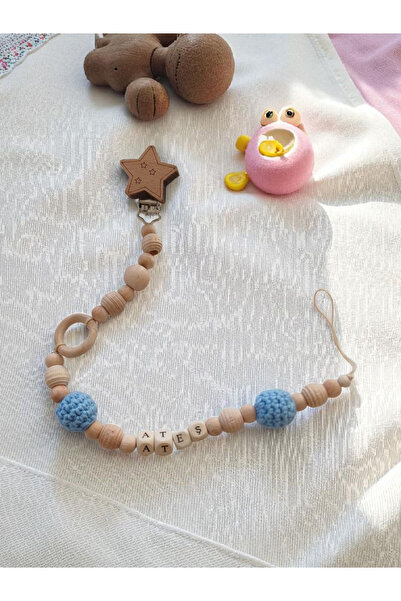 My Kids Room Doğal Ahşap Emzik Zinciri - Isimli Emzik Askısı Ahşap Emzik Zinc...