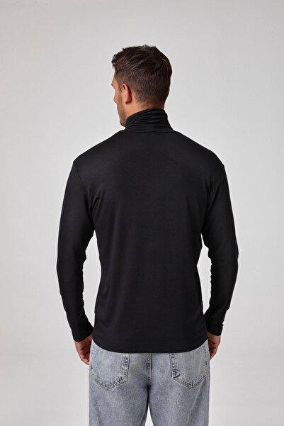 relactive Мъжка черна тениска с дълъг ръкав, модал, обло деколте C1T2N6O1