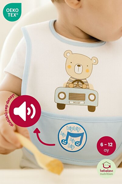 Bebekevi مريلة أطفال مع جيب للنفخ - دمية دب باللون الأزرق الفاتح مع عربة