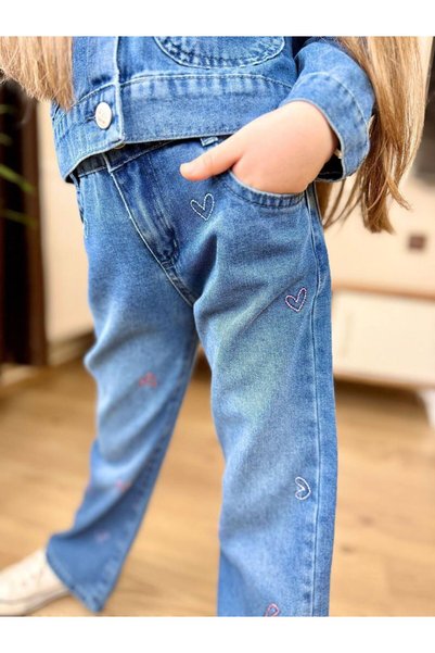 Esprix Kids Heart Embroidered Girl's Denim Suit