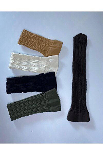 DÜVEN Women's Knee-Length Colorful Patterned Trouser Socks / 5 Pieces Embossed Knit Winter Socks