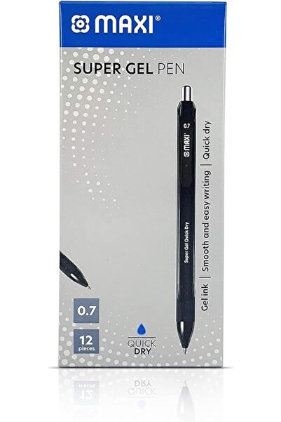 MAXİ قلم جل 0.7 مم، علبة من 12 قلمًا باللون الأسود