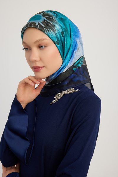 Schaless Сонячний квітка - Синій - Шарф Janjan з візерунком Aurora - 90x90 см