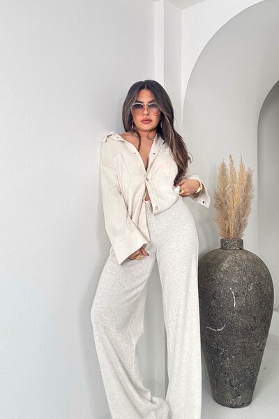 Sohotique By P Yumoş Knitted Ribbed Trousers Beige