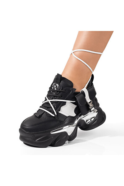 Modlet.ro Women's black chunky sole sports shoes with a detachable accessory ...