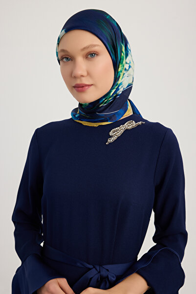 Schaless Gizli Bahçe - أزرق داكن - وشاح جانجان بنقشة أورورا - 90x90 سم