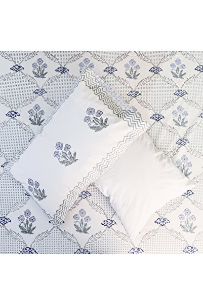 SARAS LABEL Heritage Block Print 100% Cotton Percale Bedsheet with 2 Pillowcases