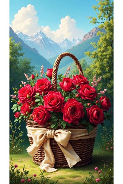 Dialands Mozaik Red Roses in the Basket 54X30Cm T0025 Dialands Diamond Mosaic Painting