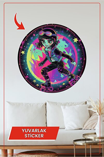 KOSS Dijital Αυτοκόλλητο με στρογγυλό σχήμα για κορίτσι με πατίνια σε χρώμα ν...