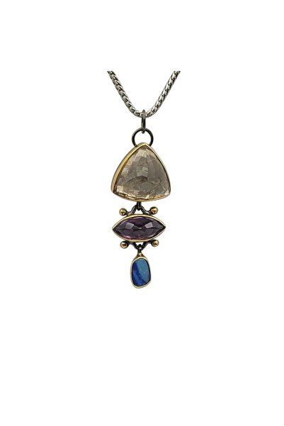 Eylül silver Pandantiv din argint cu cuarț rutilat, ametist și opal australian