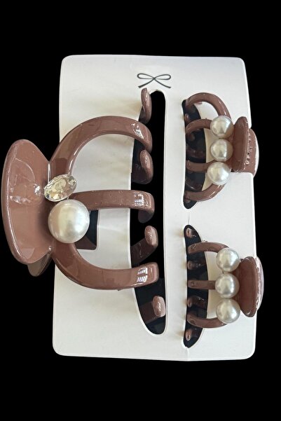 TAKIŞTIR Brown Color Pearl Detailed 3-Piece Bone Latch Buckle Set