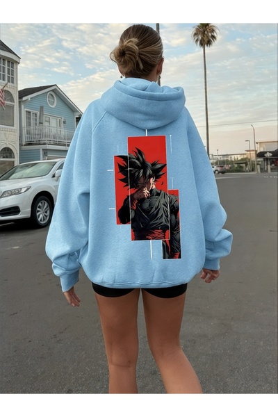 ArtYus سويت شيرت بقلنسوة كبير الحجم من القطن مطبوع عليه دراغون بول ملون للجنسين