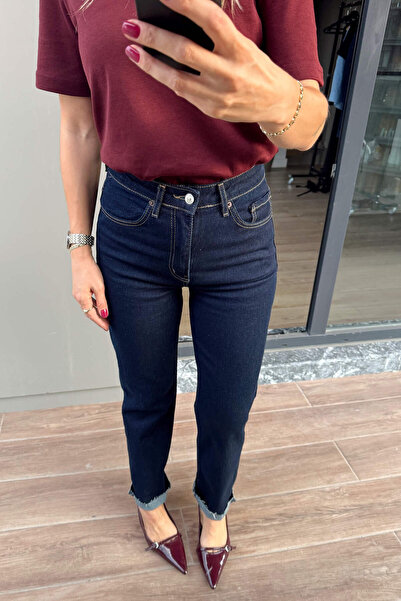 Sue Store Μπλε ναυτικό τζιν με ψηλόμεσο κοψίματο και κομμένο πόδι