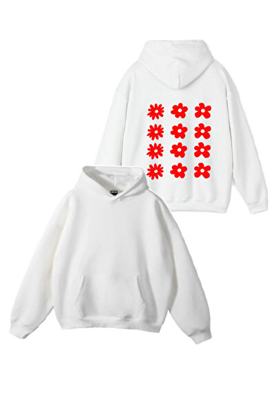Sebesta Fashion New Season Red Flowers Printed 3 Yarn Cotton Hooded Sweatshirt
