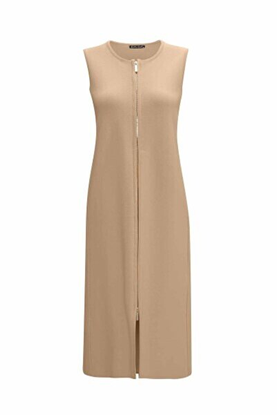 MISS DALIDA Fermuarlı Uzun Triko Craft Yelek