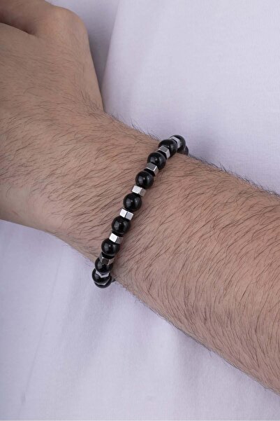 Gümüş Pazarım Hematite Transitional Onyx Stone Natural Stone Men's Bracelet