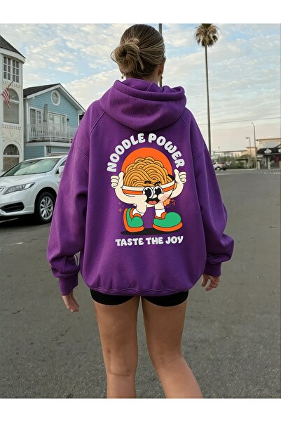 ArtYus Unisex Noodle Power Colorat Special cu imprimeu Bumbac supradimensionat cu glugă Swea tricou