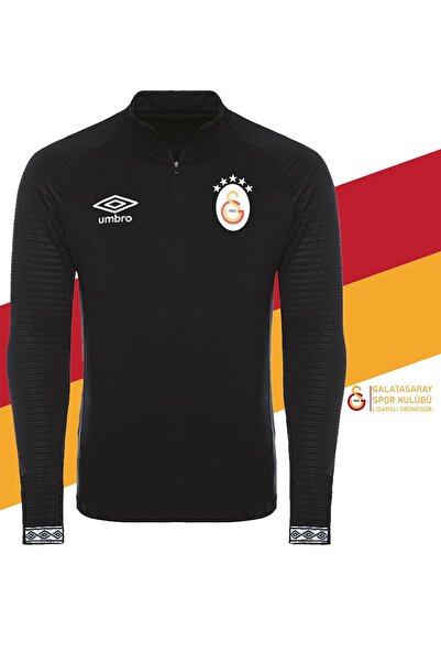 Galatasaray Orijinal Lisanslı Yarım Fermuar 5 Yıldızlı Siyah Sweat + Silikon Bileklik Set