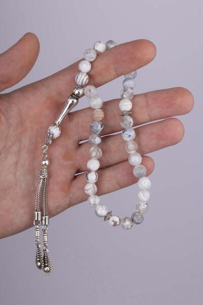 Gümüş Pazarım Natural Stone Prayer Beads with Veined White Agate Stone