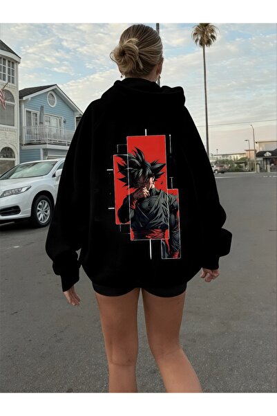 ArtYus سويت شيرت بقلنسوة كبير الحجم من القطن مطبوع عليه دراغون بول ملون للجنسين