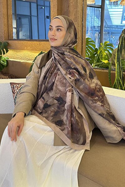 lamelif Gül Desen Bambu Şal Asker Yeşili