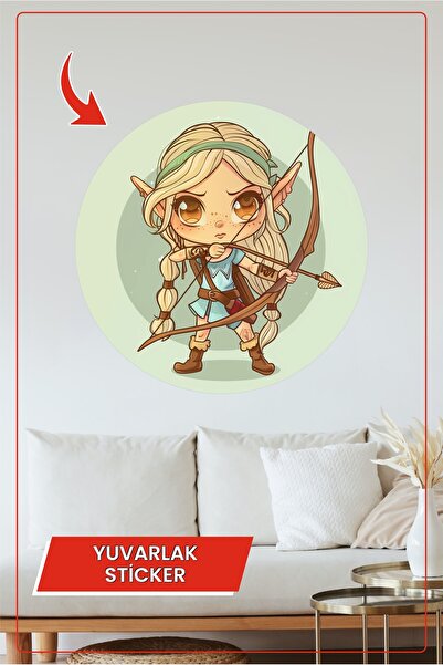 KOSS Dijital Autocolant rotund cu tema Archer Girl Line personaj Ornament dec...