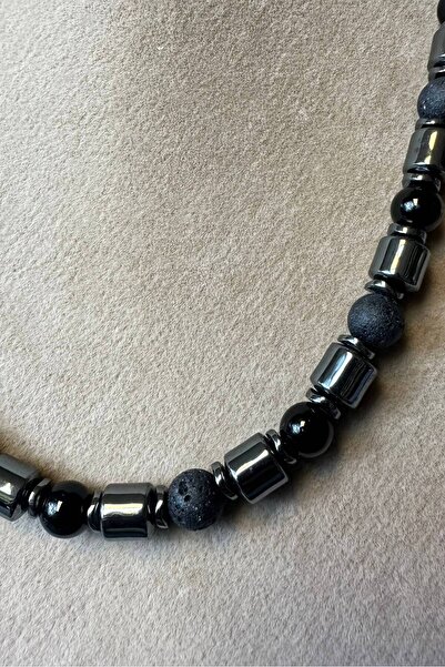 Uretti - Özlem 9422 3577 Handmade Lava Stone and Hematite Natural Stone Men's Necklace
