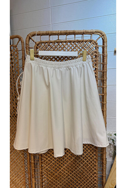 Kendinisevbutik Leather Ecru Plus Size Lycra Bell Skirt