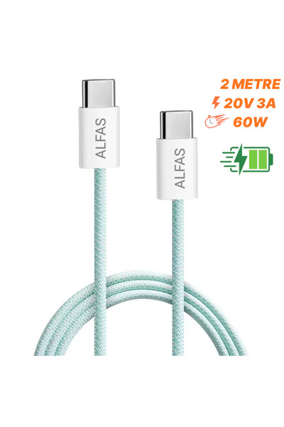 ALFAS Type-C Şarj Kablosu 2m PD 60W 3A 1Gbps Hızlı Şarj & Data Transfer Usb-c...