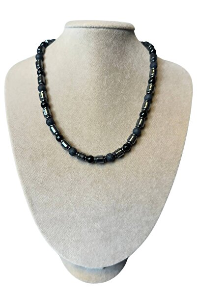 Uretti - Özlem 9422 3577 Handmade Lava Stone and Hematite Natural Stone Men's Necklace