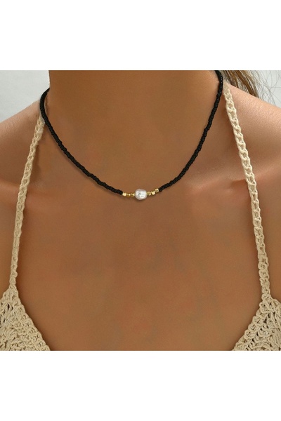 SIC MODA Black Pearl Necklace 6107B