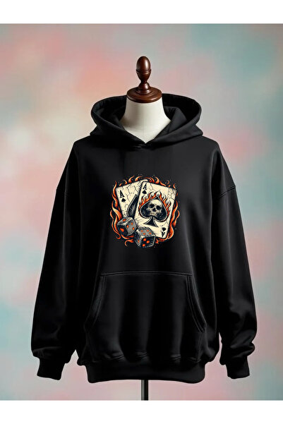 Vordevia سويت شيرت أسود كبير الحجم مصنوع من القطن المطبوع بثلاث خيوط