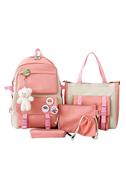 Mmgoqqt Set school backpacks, Mmgoqqt, 5 pieces, large capacity, white, 30x12x42cm