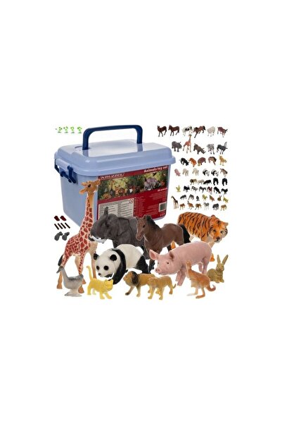 KRUZZEL Set de 48 de figurine cu animale sălbatice și domestice, diverse acce...