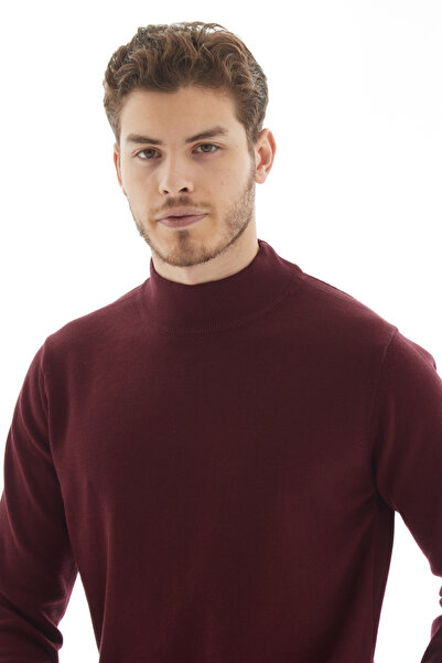 RAVANELLI Erkek Balıkçı Yaka Triko Kazak — Klasik Örgü Antelias Bordo