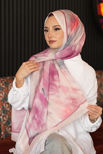 AFVENTE Akverel Desen Gül Kurusu Pamuk Şal