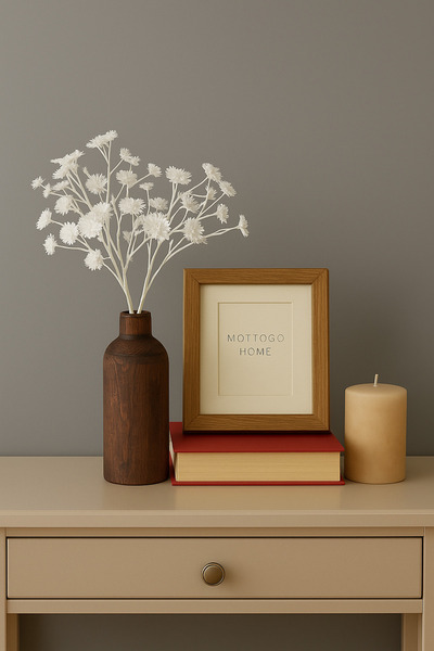 Mottogo فروع شجرة الجبسوفيلا البيضاء مع أصيص خشبي - زهرة صناعية للزينة