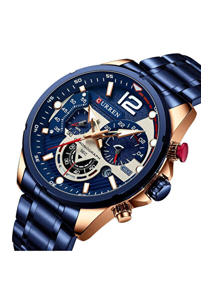 Curren Men's Watch Elegant Chronograph Quartz Analog Luxury Casual Blue