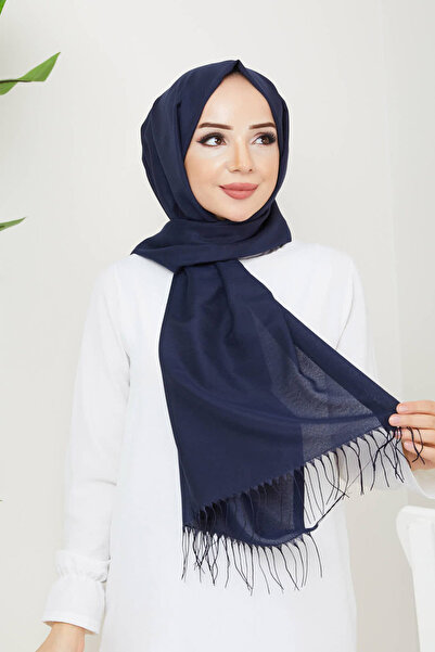 Feiza Collection Pamuklu Soft Püsküllü Lacivert Şal