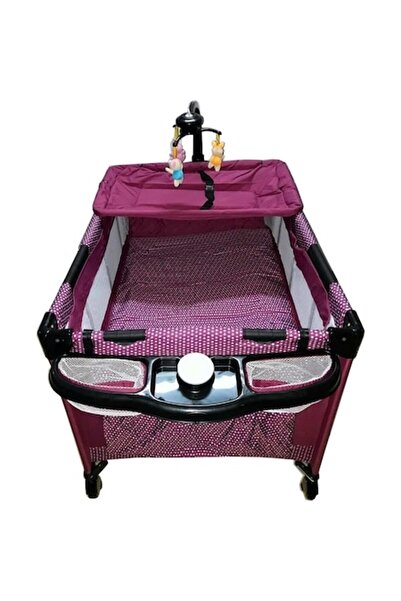 Baby Care NEST Folding Playpen with Music and Changing Table, Fuchsia with Polka Dots