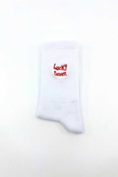 RunGear Up Minimal Lucky Seven Patterned Sports Socks - Seamless Toe Cotton Special Design Sports Socks - Men's Women's White Black 100% Cotton Socks